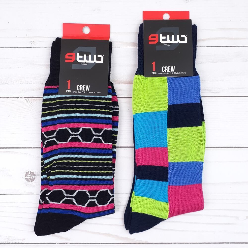 G Two Mens Crew Socks Set of 2 Shoe Size 7-12 Bamboo Colorblock 18